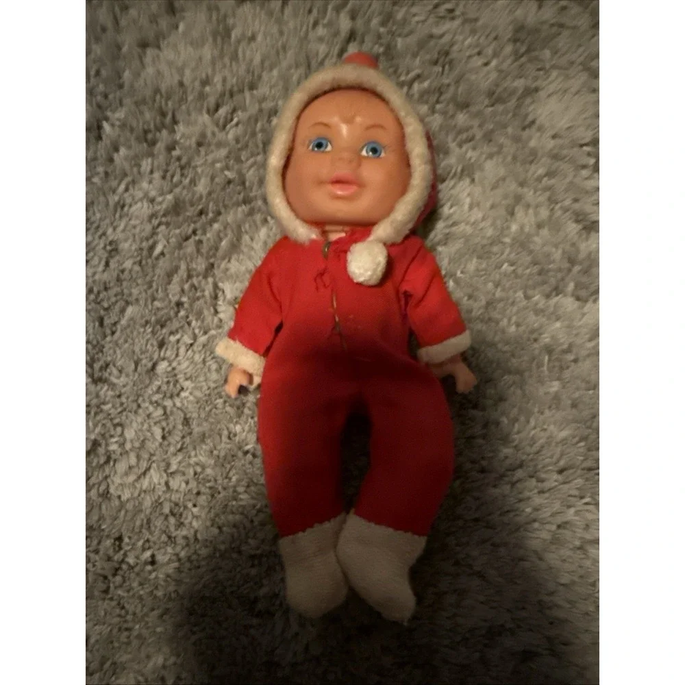 Vintage 3 Face Baby Doll 1963 Hong Kong 8 Inch Triple Face Toy Red Outfit